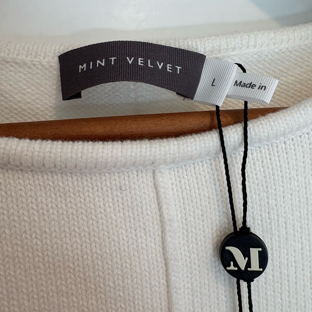 Mint Velvet Maxi Dress Cotton Drop-Waist  L NWT Ivory Mixed Material Coastal - Picture 6 of 13
